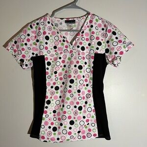 White Polka Dot Cherokee Scrubs Top
